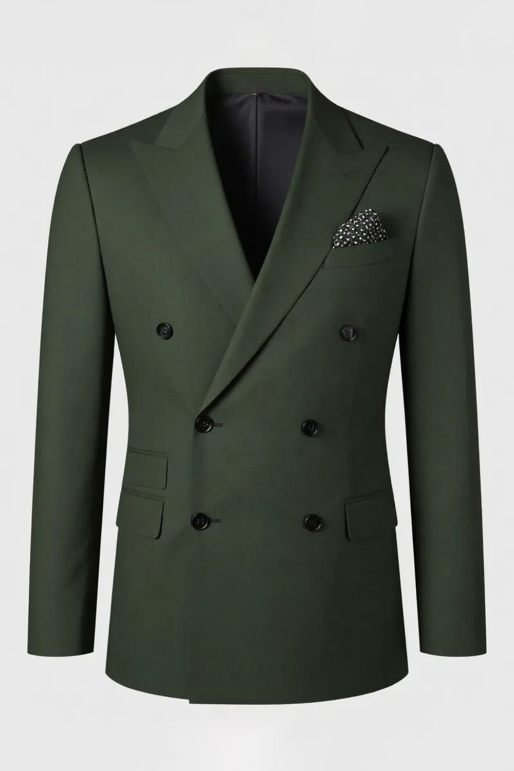 Dark Green 2 Piece Peak Lapel Double Breasted Men Prom Suits with Sleeves