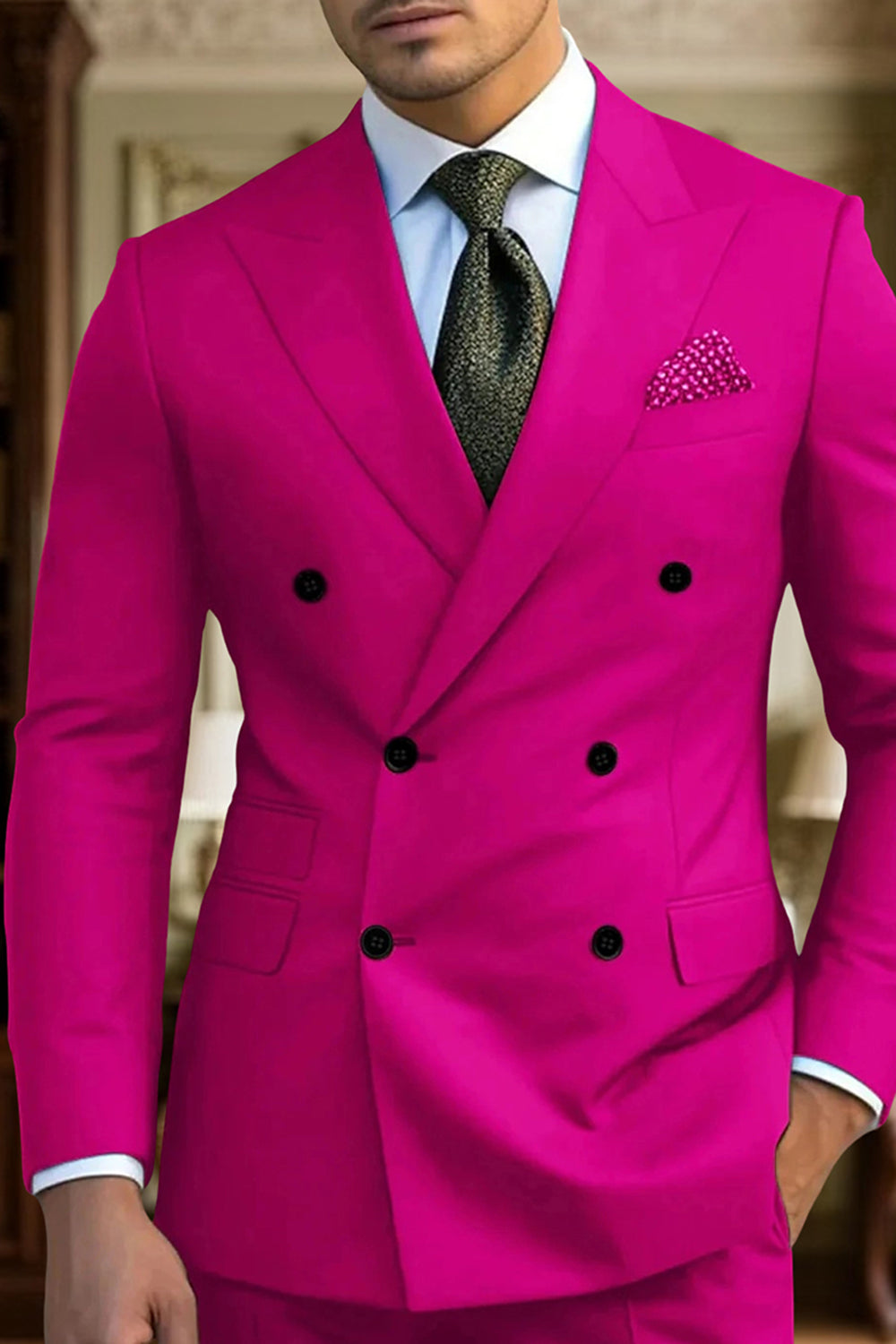 Dark Green 2 Piece Peak Lapel Double Breasted Men Prom Suits with Sleeves