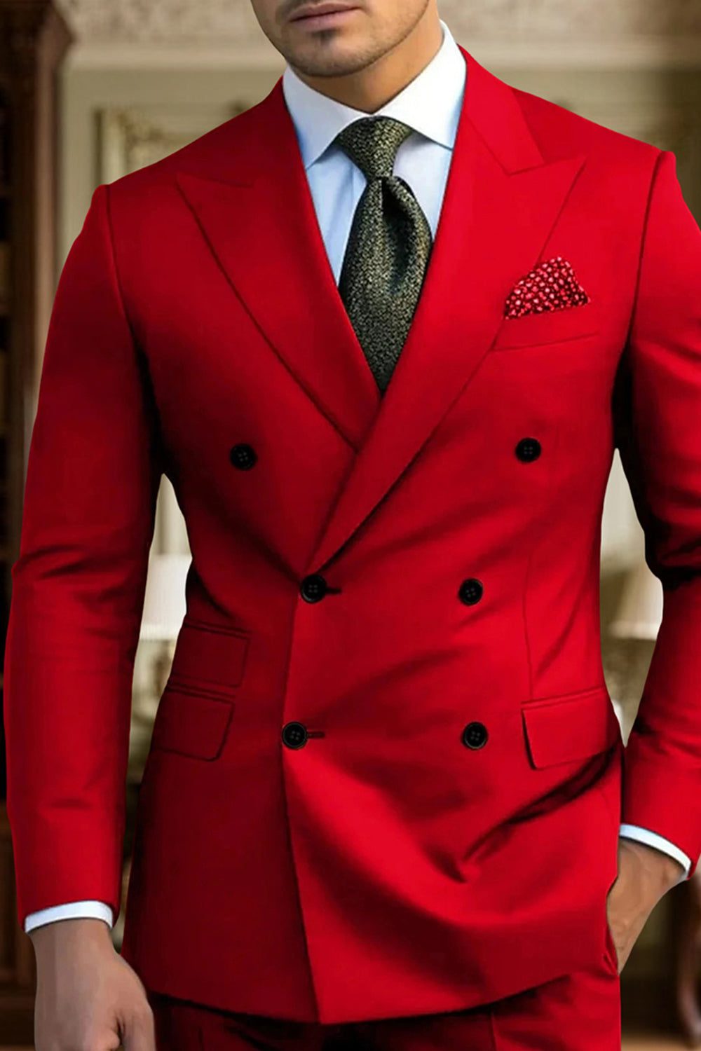 Dark Green 2 Piece Peak Lapel Double Breasted Men Prom Suits with Sleeves