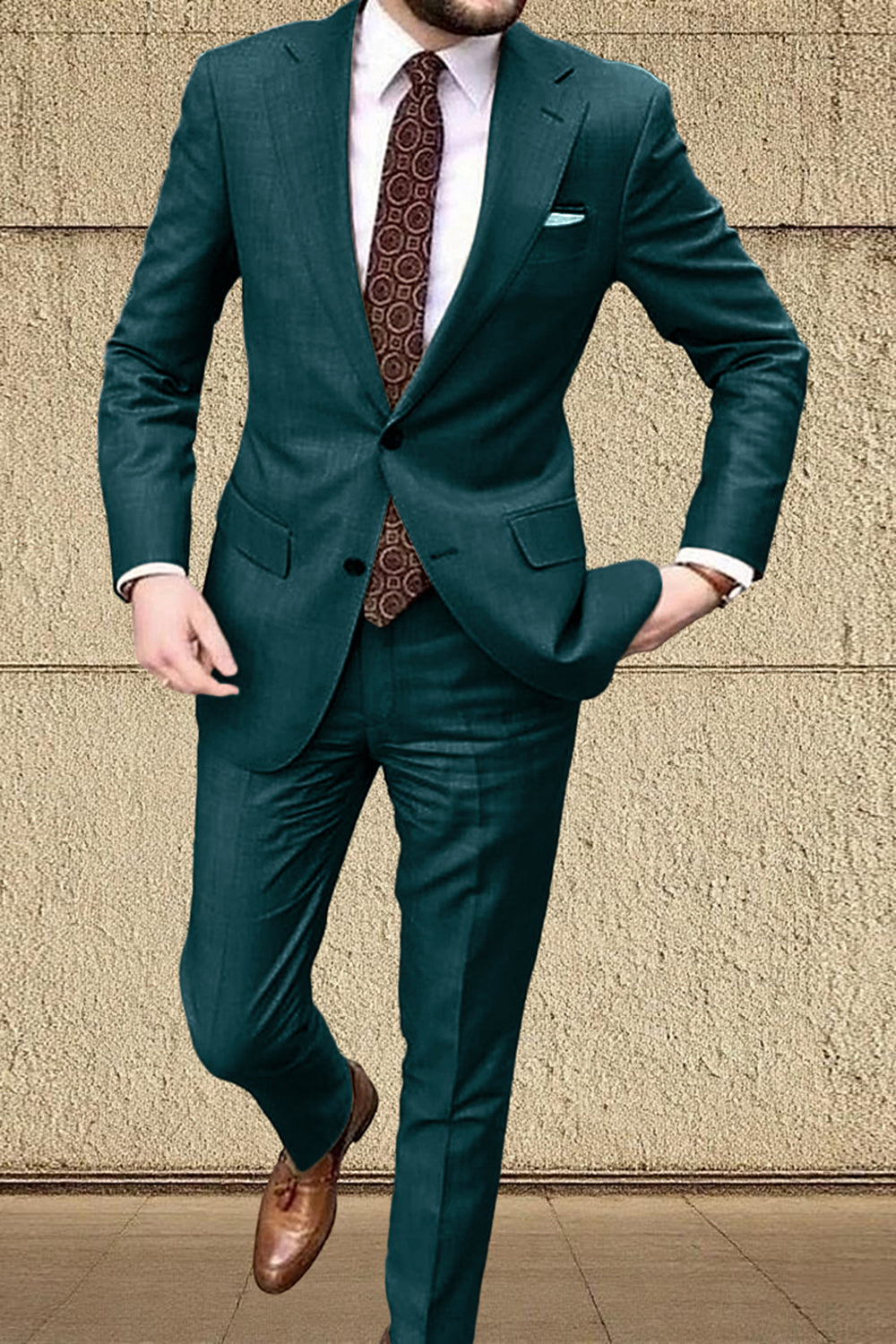 Khaki 2 Piece Single Breasted Men Prom Suits with Sleeves