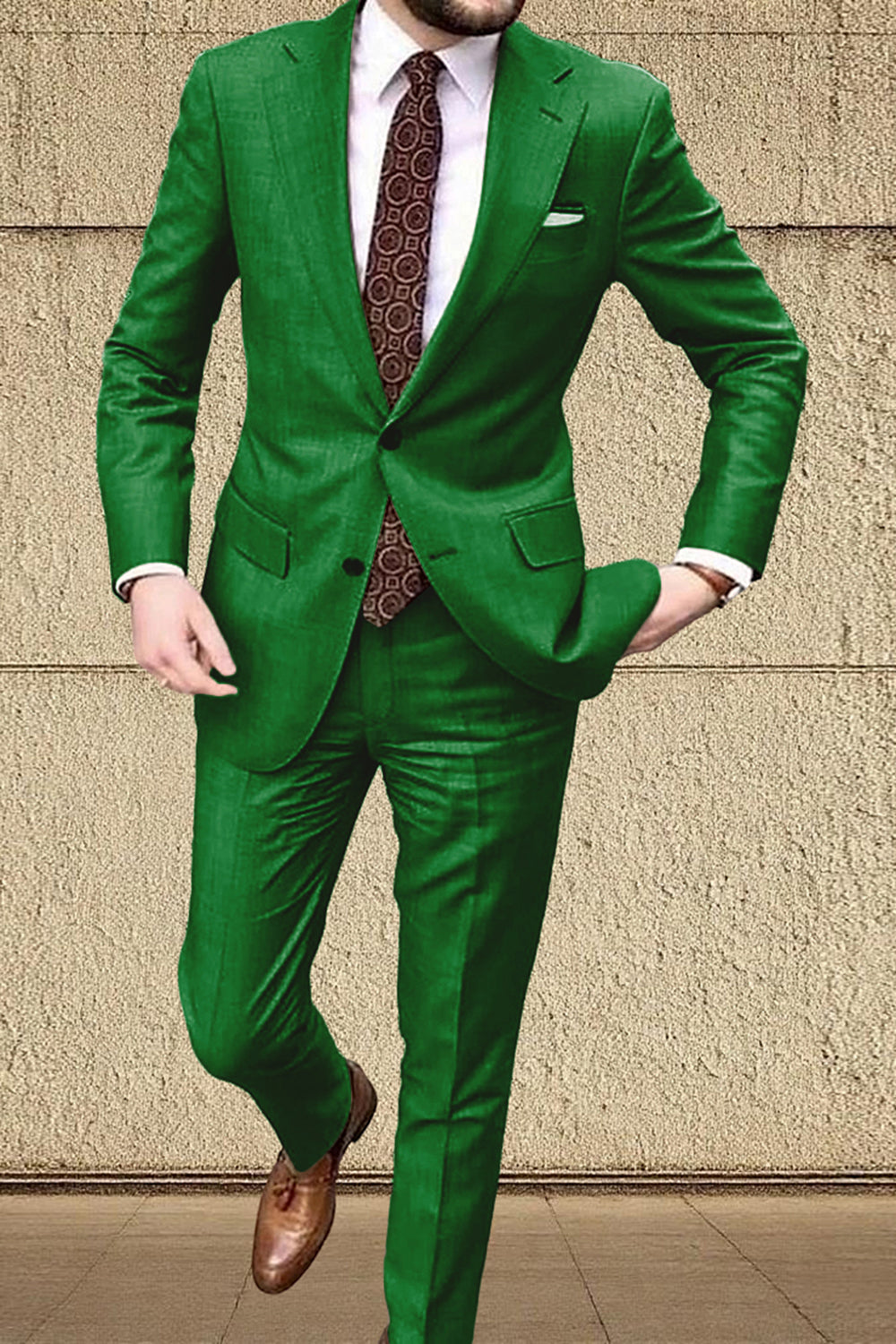 Khaki 2 Piece Single Breasted Men Prom Suits with Sleeves