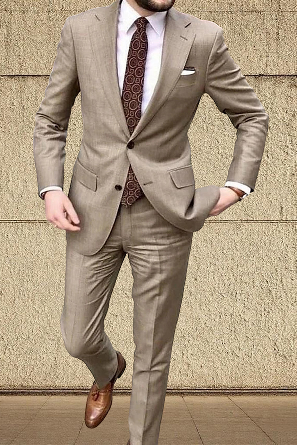 Khaki 2 Piece Single Breasted Men Prom Suits with Sleeves