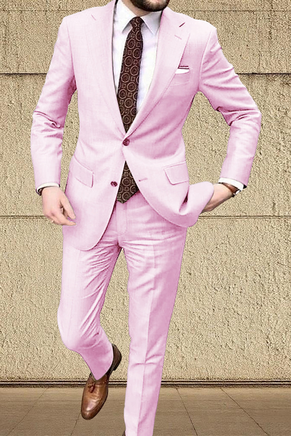 Khaki 2 Piece Single Breasted Men Prom Suits with Sleeves