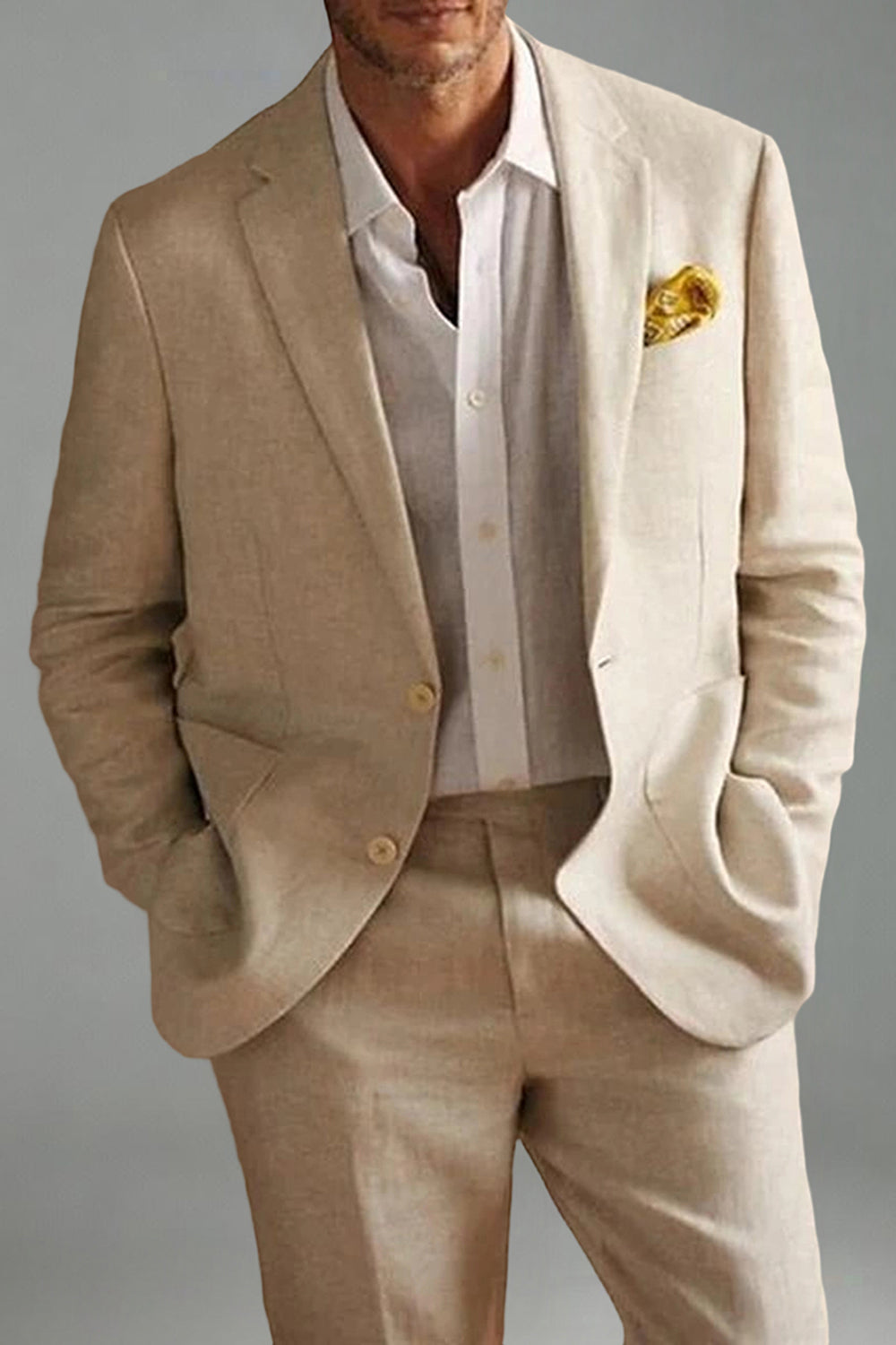 2 Piece Ivory Single Breasted Long Sleeves Men Prom Suits with Pockets