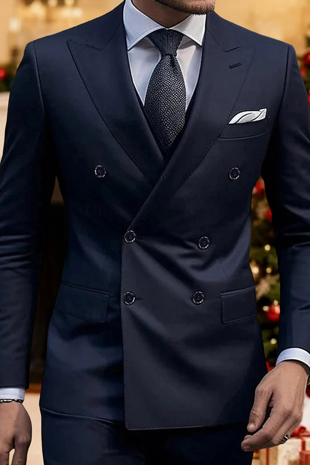 Dark Blue Peak Lapel Double Breasted 2 Piece Men Prom Suits