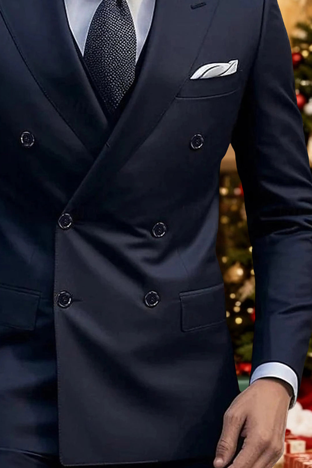 Dark Blue Peak Lapel Double Breasted 2 Piece Men Prom Suits