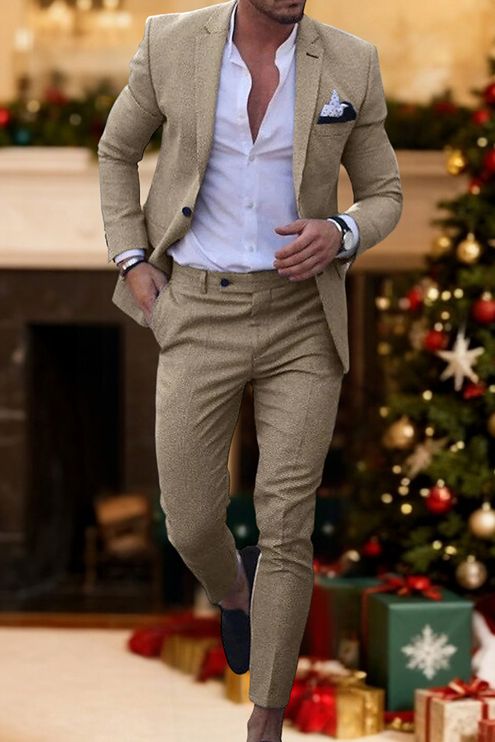 Champagne Single Breasted Notched Lapel 2 Piece Men Prom Suits