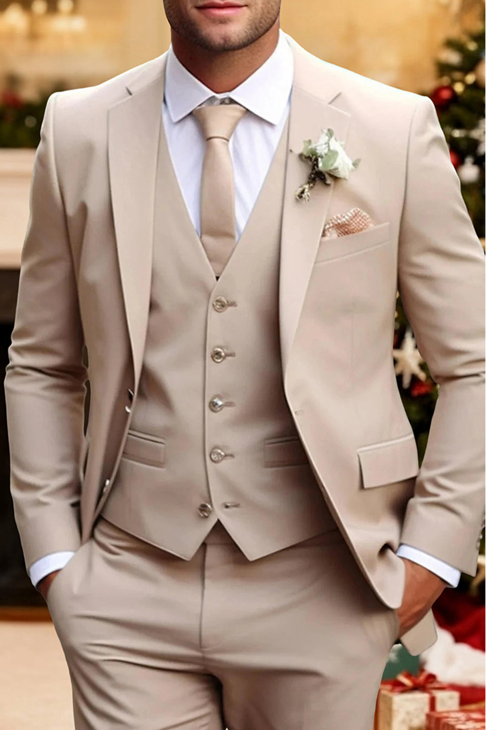 Ivory Notched Lapel Single Breasted 2 Piece Men Prom Suits