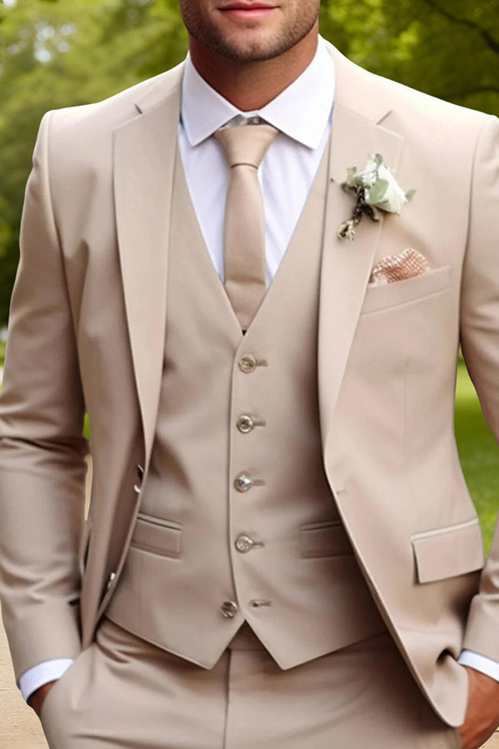 Ivory Notched Lapel Single Breasted 2 Piece Men Prom Suits