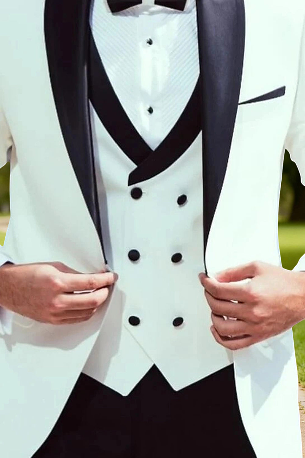 White 3 Piece Single Breasted Shawl Lapel Men Prom Suits with Sleeves