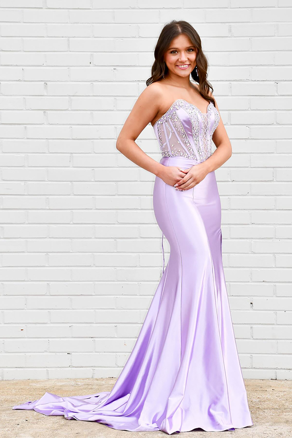 Sparkly Lilac Corset Satin Mermaid Long Prom Dress with Beading