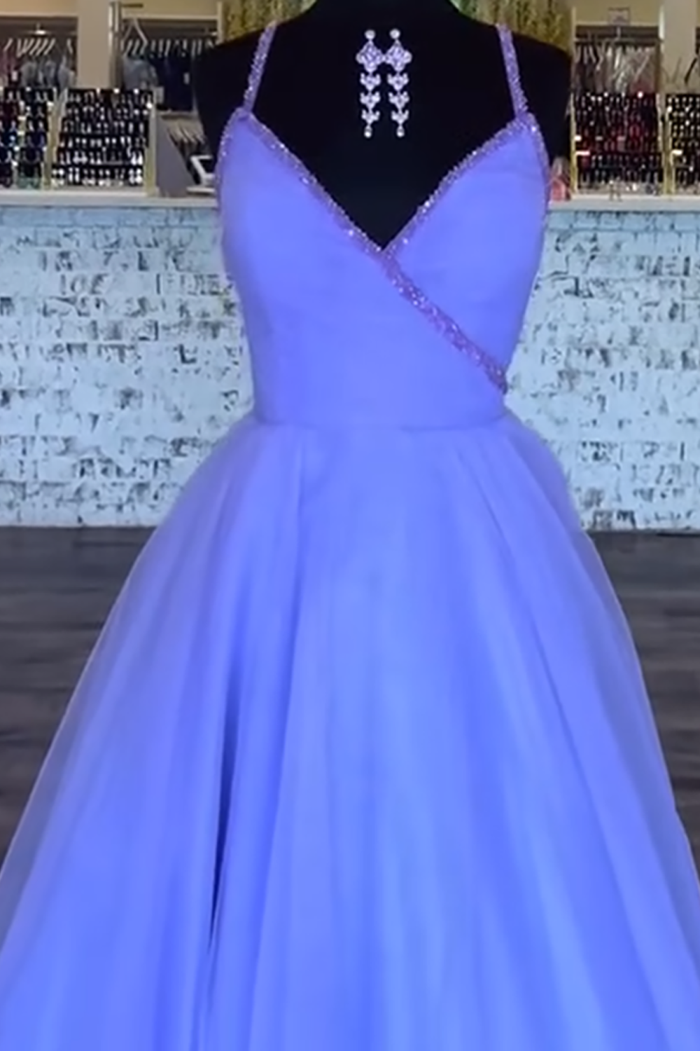 Blue V-Neck Ball Gown Chiffon Long Prom Dress