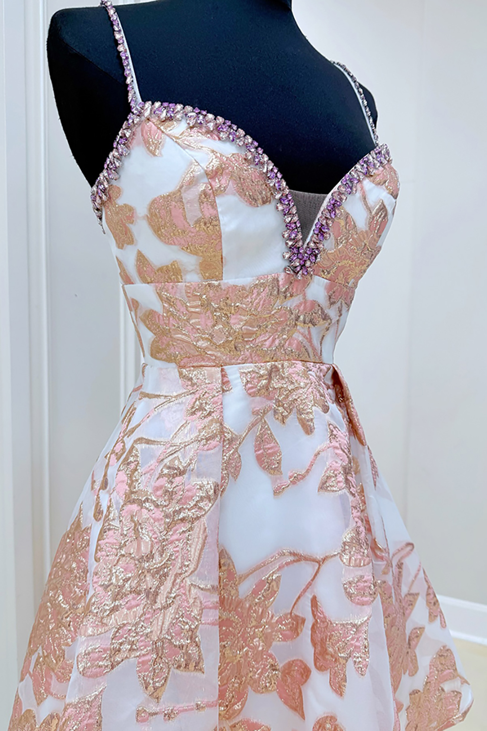 Sparkly Champagne A Line Short Prom Dress with Rhinestones