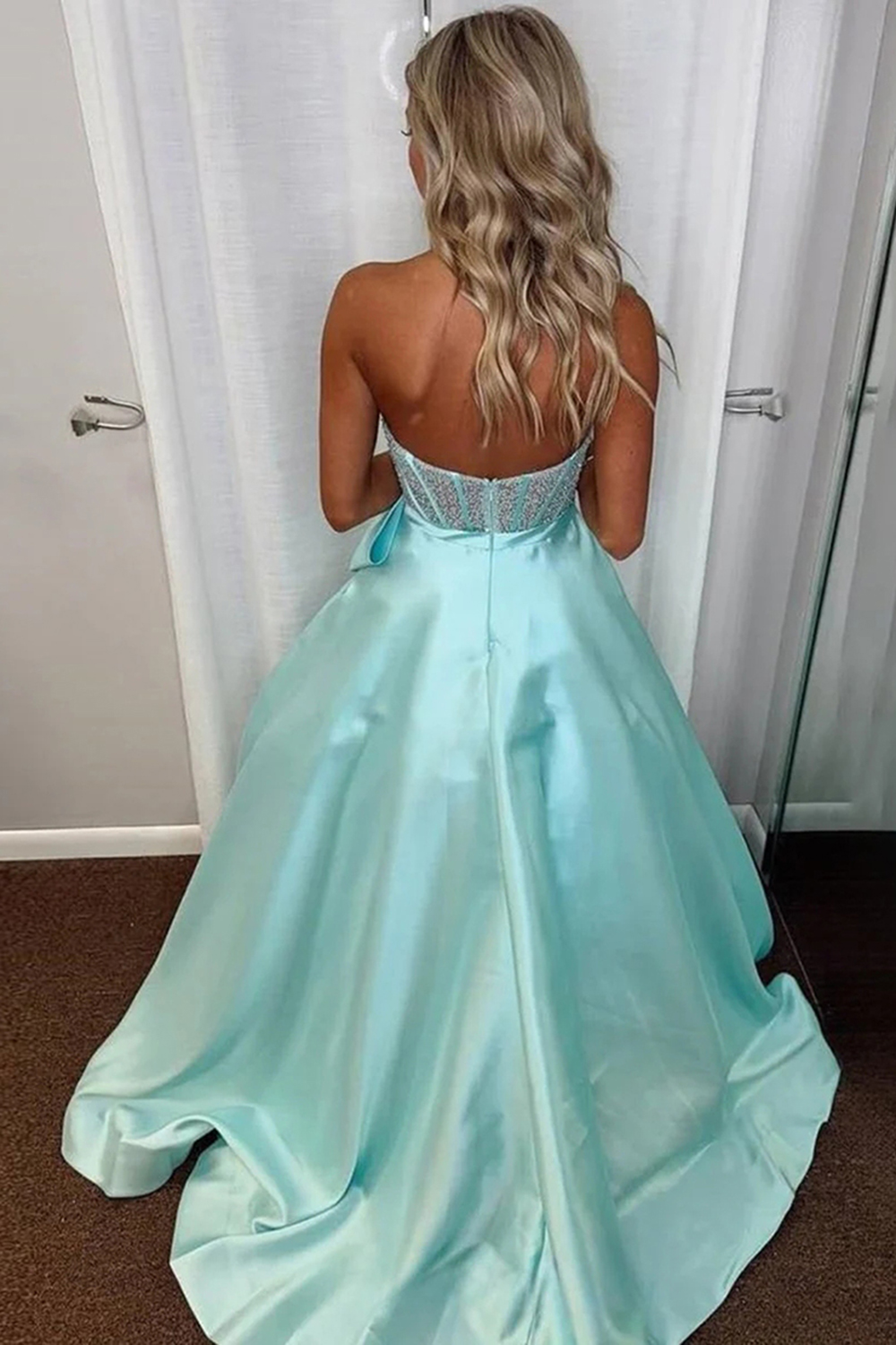 Sparkly Purple A Line Corset Beaded Long Prom Dress with Bow