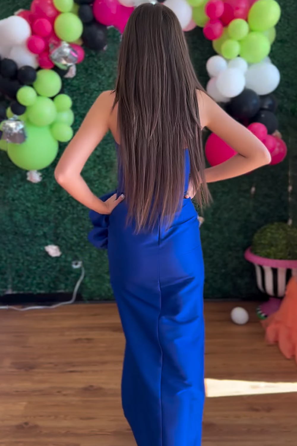 Floral Black Mermaid Strapless Long Prom Dress with Slit