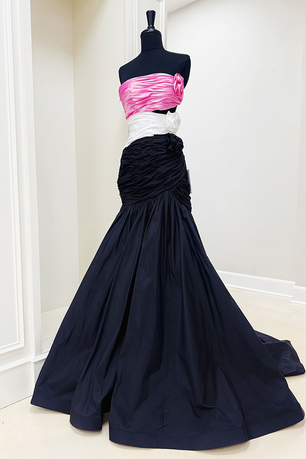 Floral Black Strapless Mermaid Cut Out Long Prom Dress
