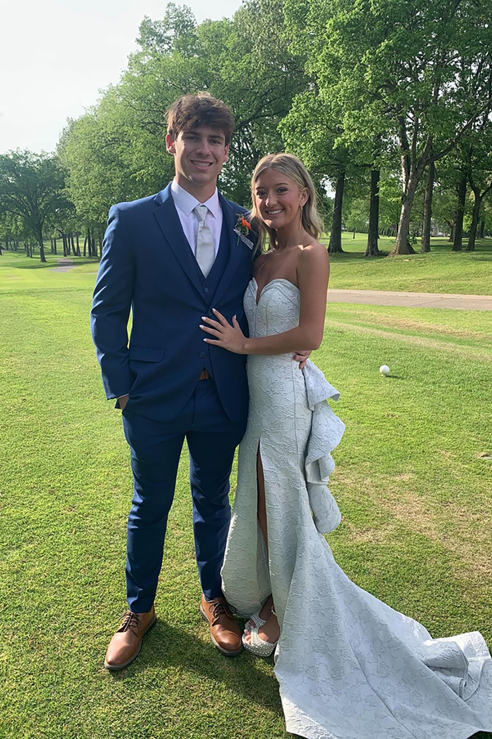 White Ruffled Mermaid Strapless Corset Long Prom Dress with Slit