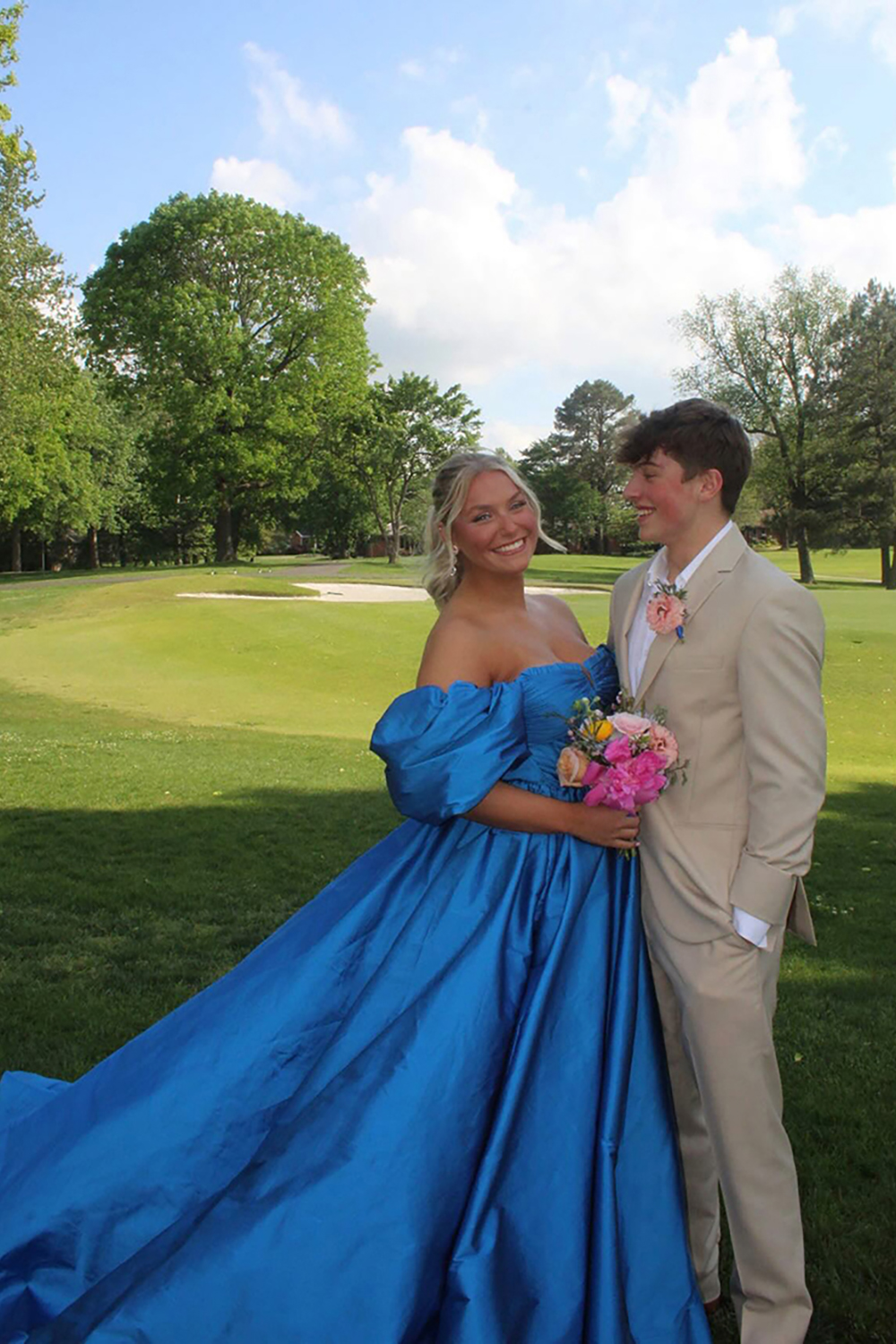 Off the Shoulder Royal Blue Ball Gown Long Prom Dress with Slit