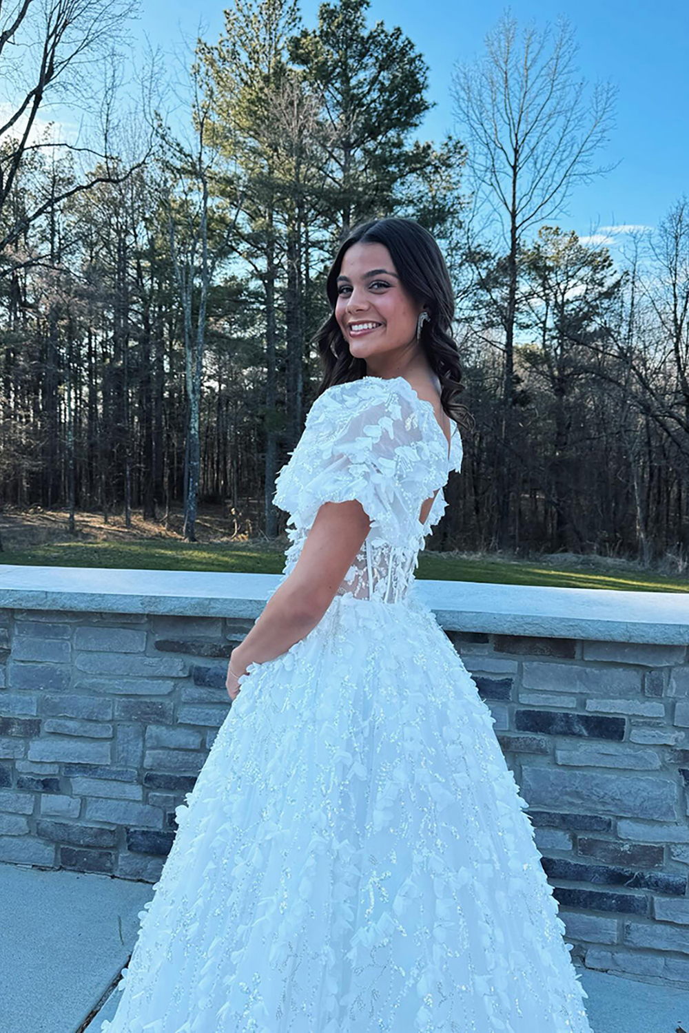 Sparkly Beaded White Sweetheart Corset Floral Long Prom Dress