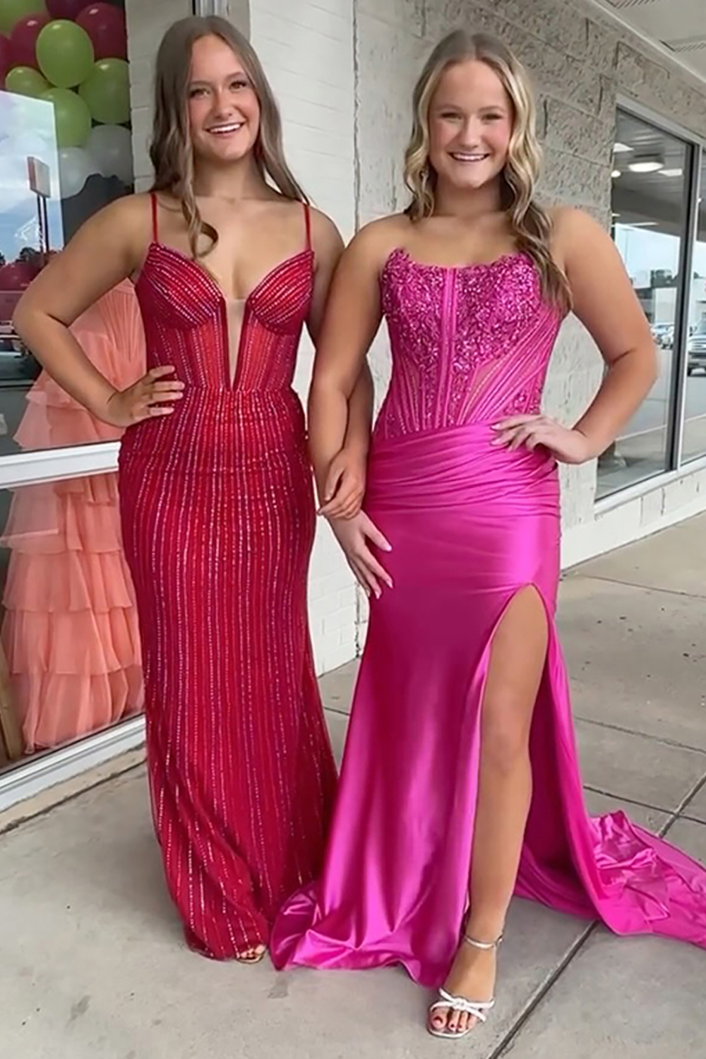 Sparkly Red Beaded Mermaid Spaghetti Straps Long Prom Dress
