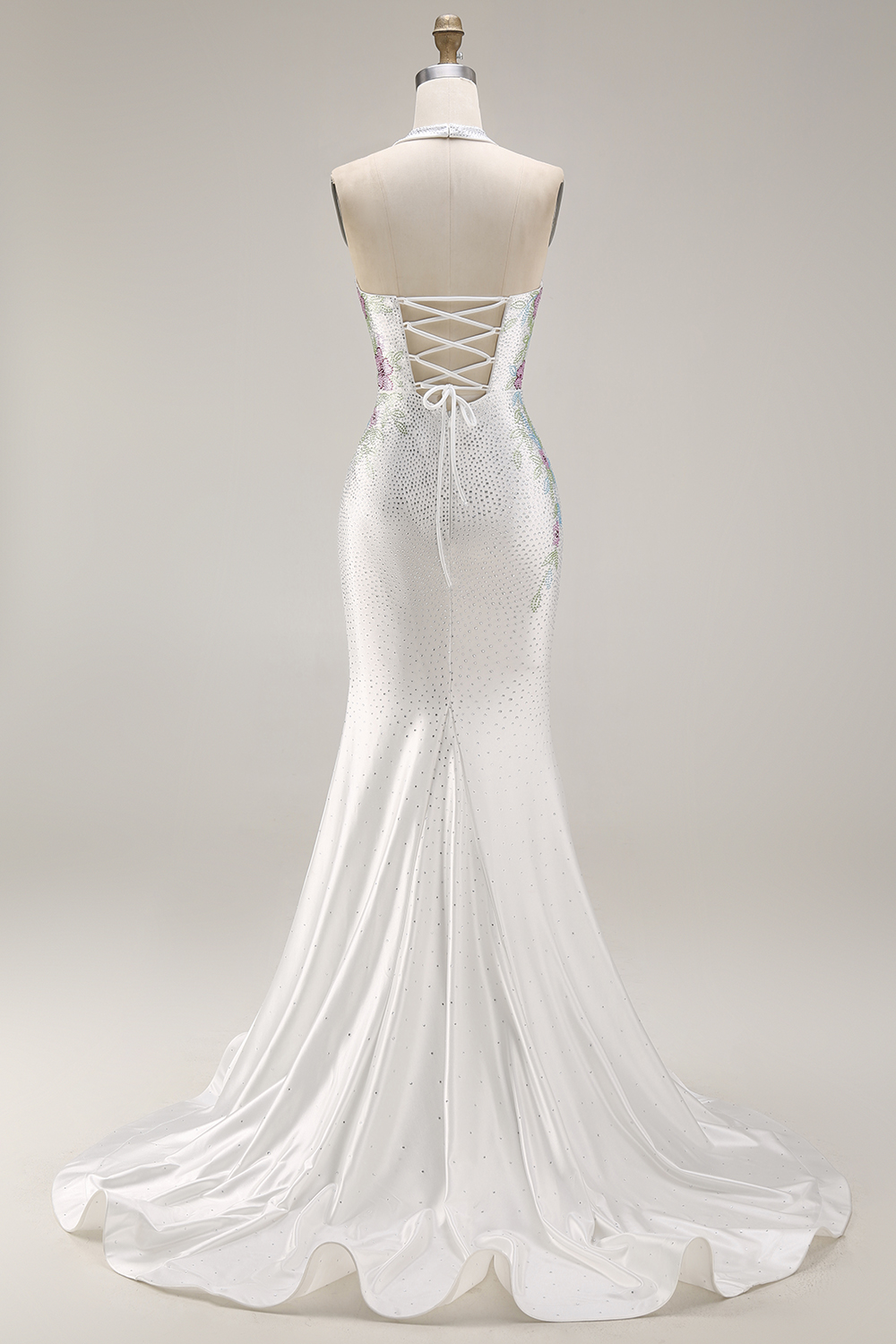 Sparkly Floral Lilac Mermaid Corset Halter Long Prom Dress