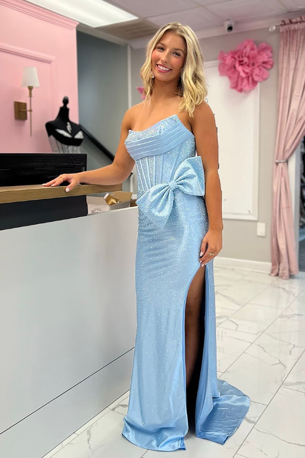 Sparkly Emerald Green Mermaid Satin Corset Beaded Long Prom Dress with Slit