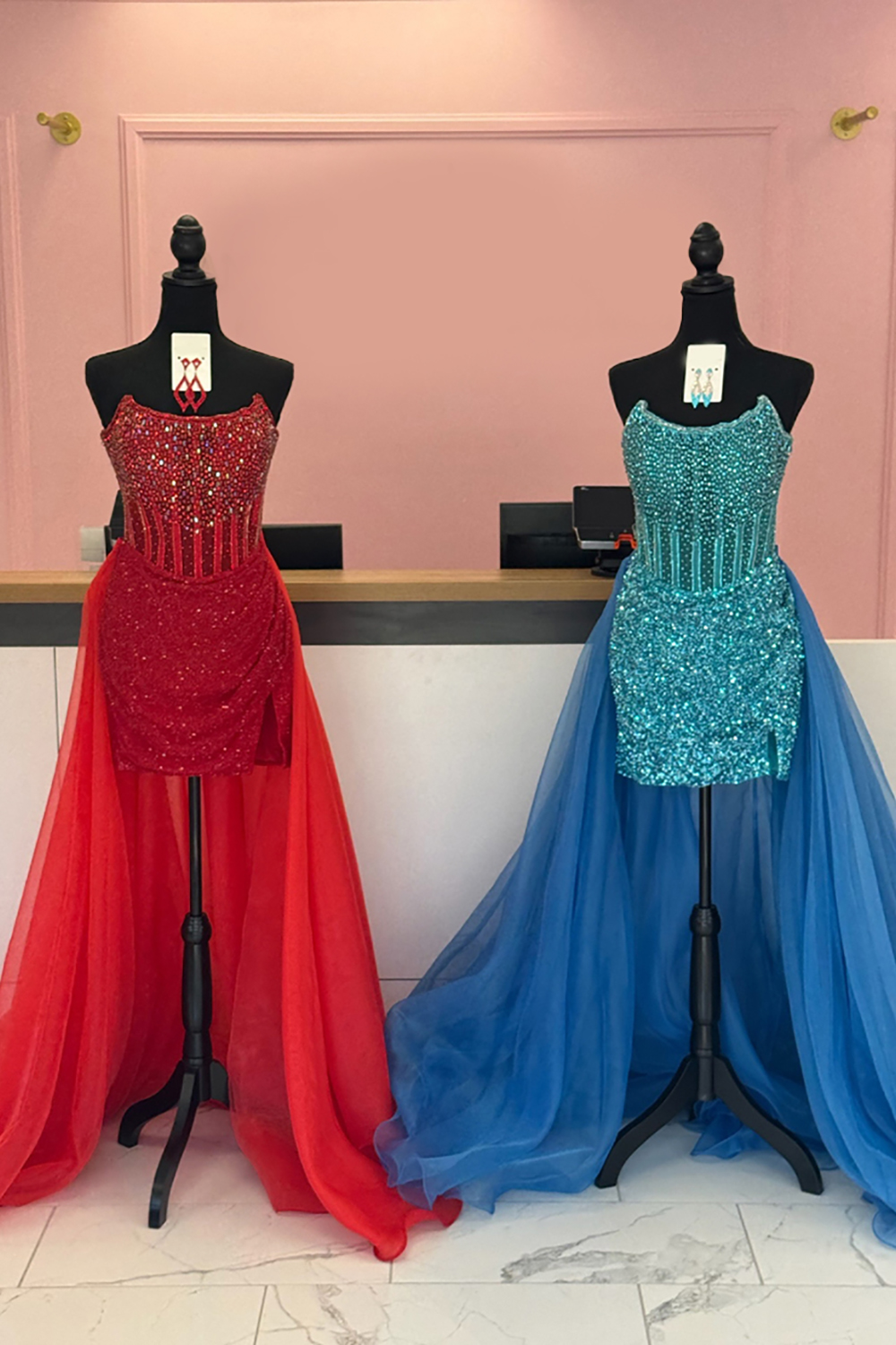 Sparkly Red Corset Beaded Tight Short Prom Dress with Cape