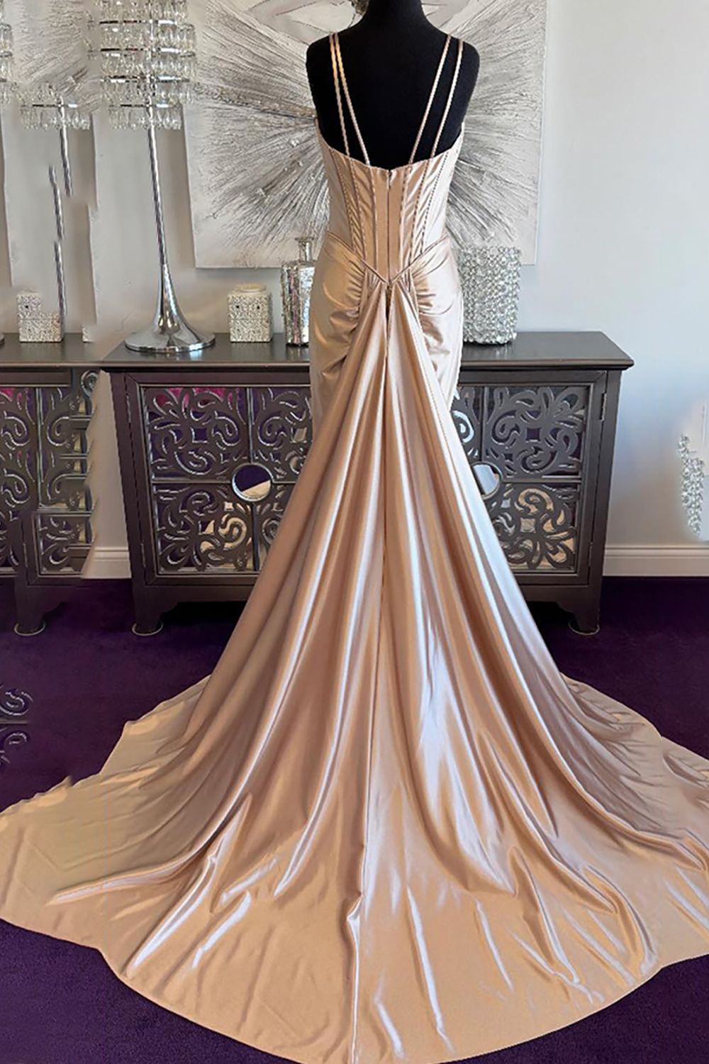 Sparkly Champagne Mermaid Corset Long Prom Dress with Cape