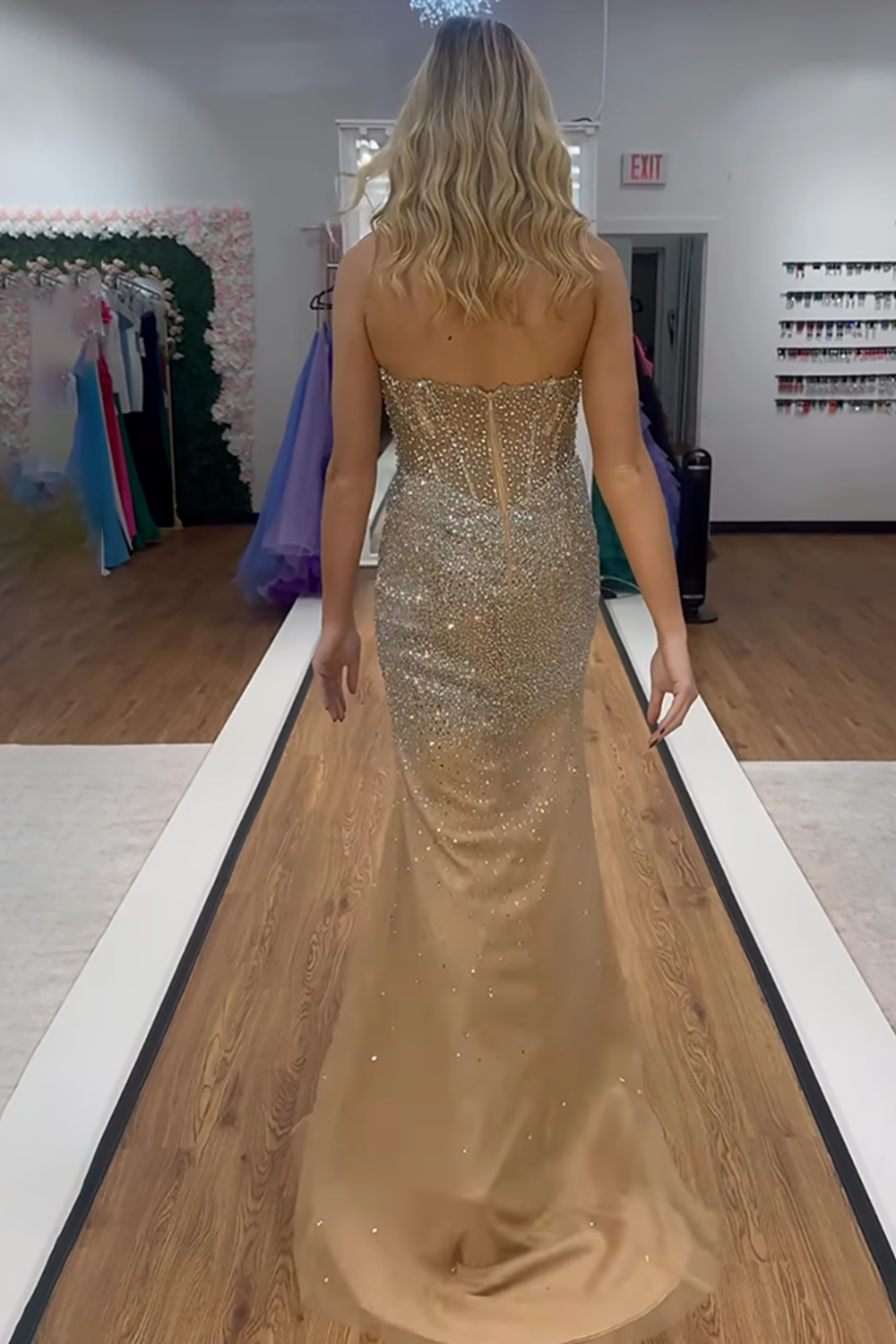 Sparkly Gold Corset Mermaid Beaded Long Prom Dress with Slit