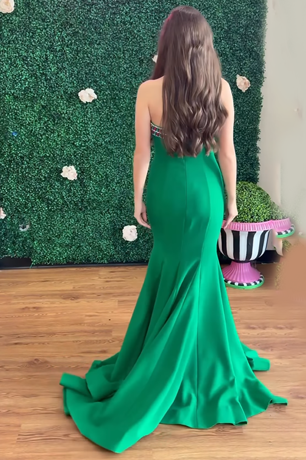 Sparkly Green Mermaid Strapless Long Prom Dress with Rhinestones