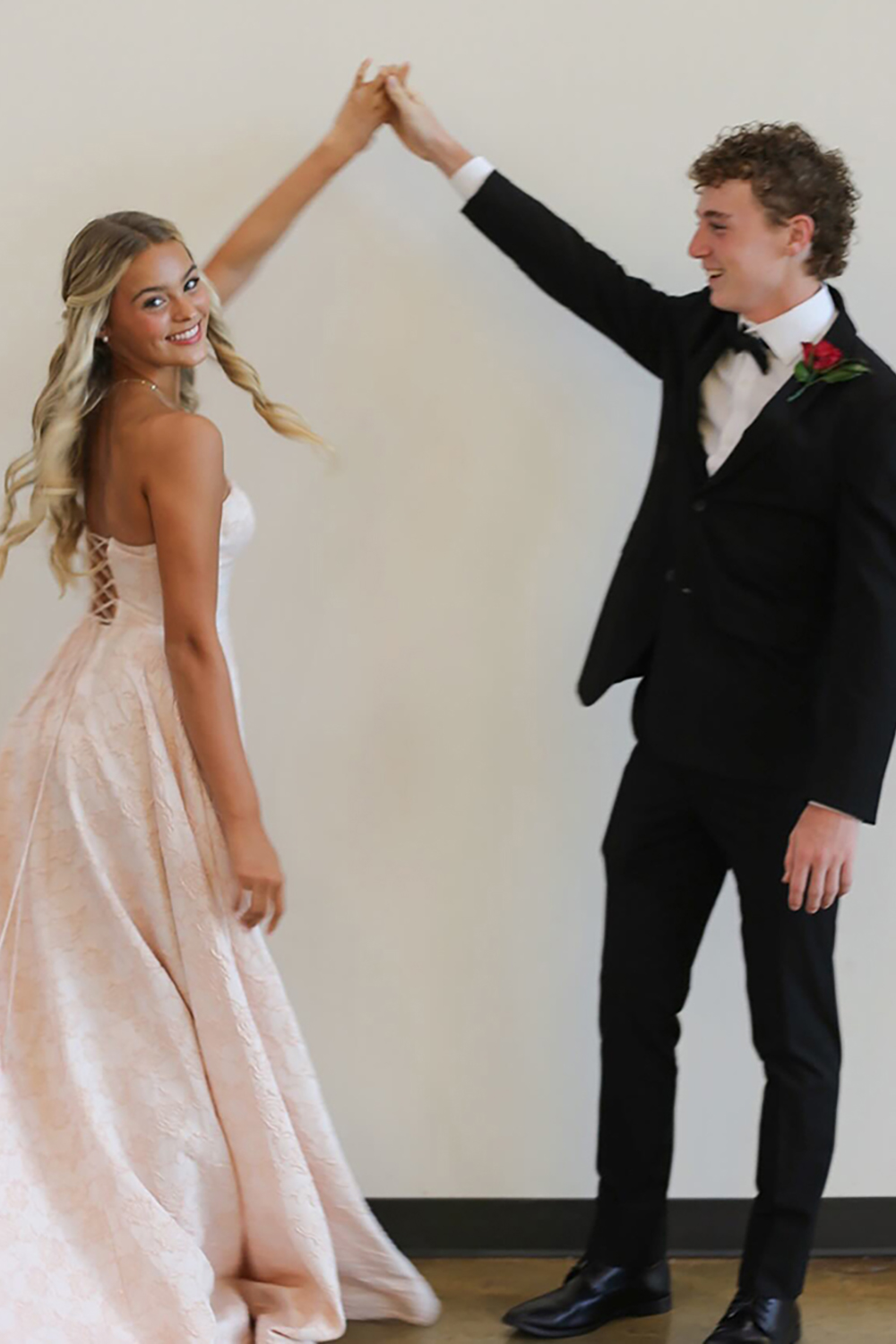 Floral Pink Jacquard Corset Strapless A Line Long Prom Dress