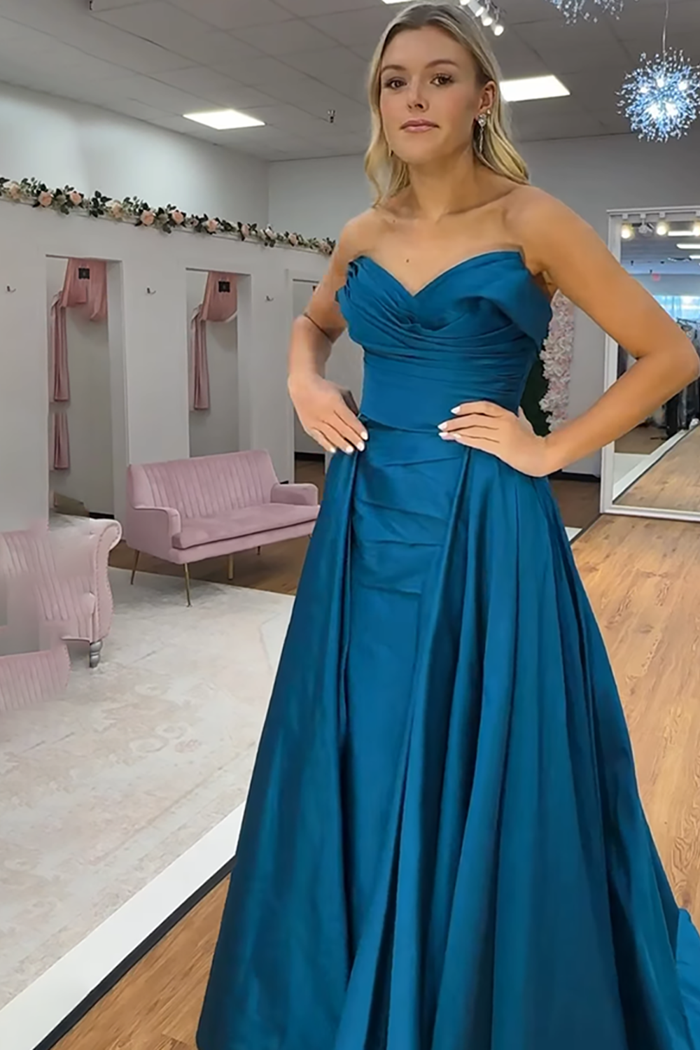 Blue Sweetheart Mermaid Long Prom Dress with Cape