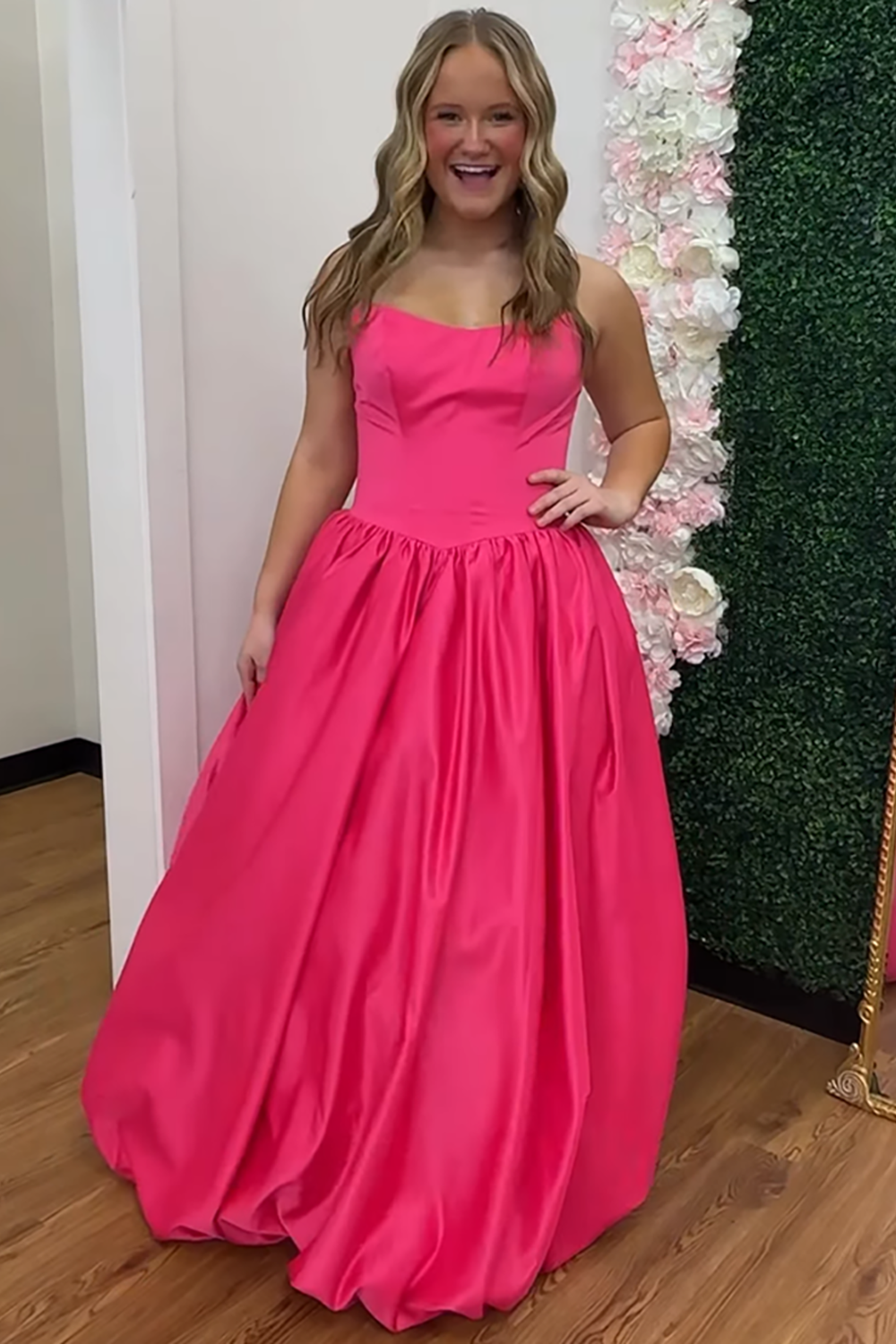 Fuchsia Corset Strapless A Line Long Prom Dress