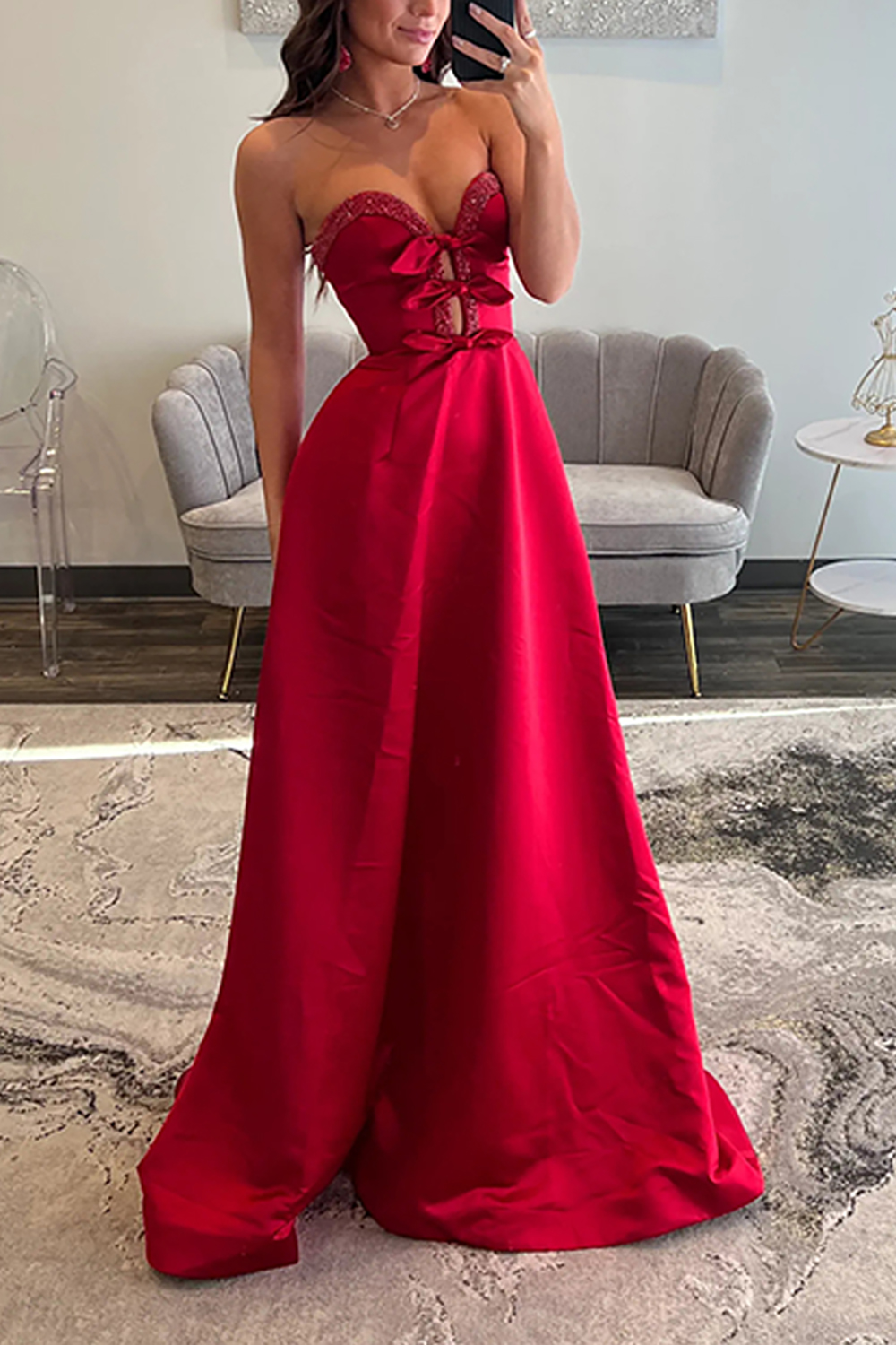 Sparkly Fuchsia Satin Sweetheart A Line Long Prom Dress with Pockets