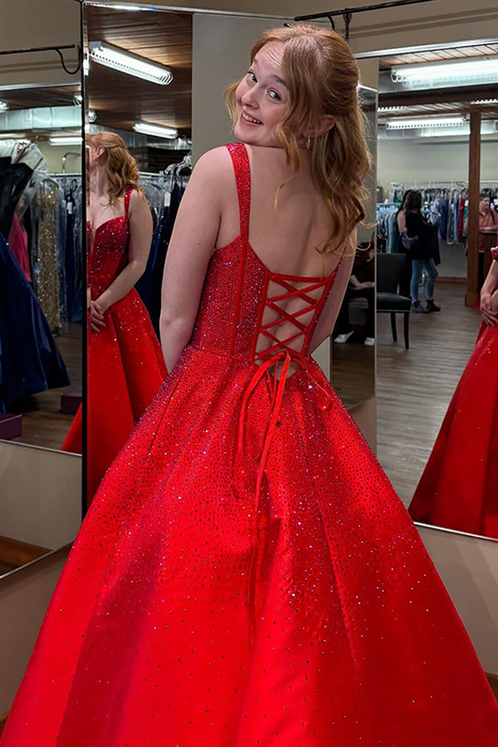 Sparkly Emerald Green Ball Gown Corset Long Prom Dress with Beading