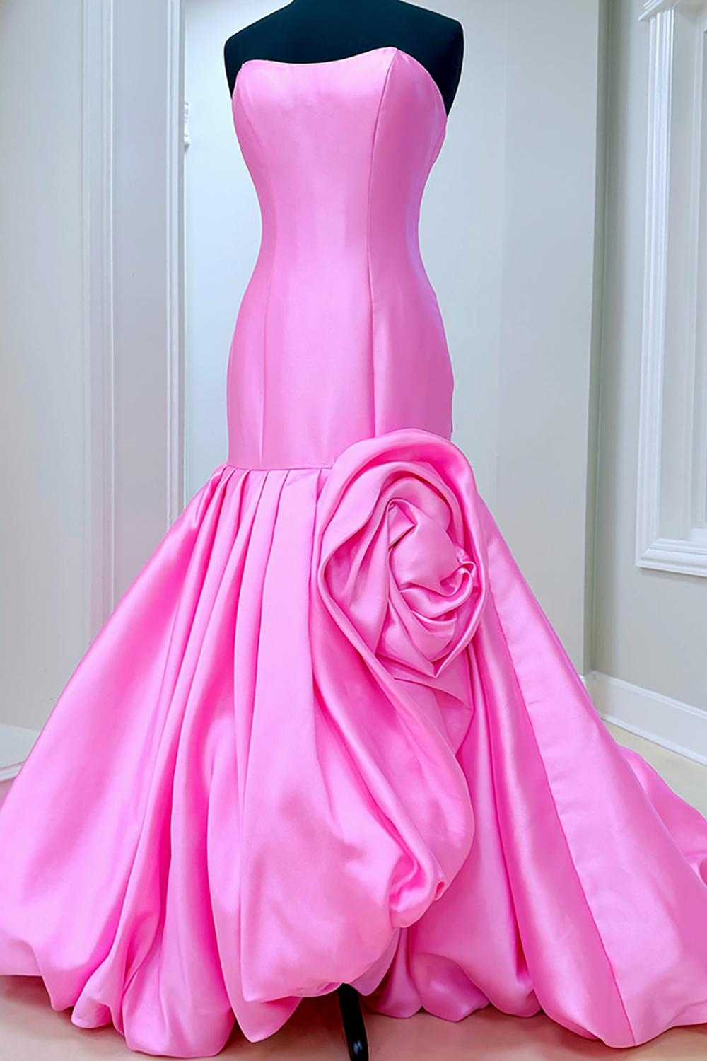 Red Mermaid Strapless Long Prom Dress with 3D Flower