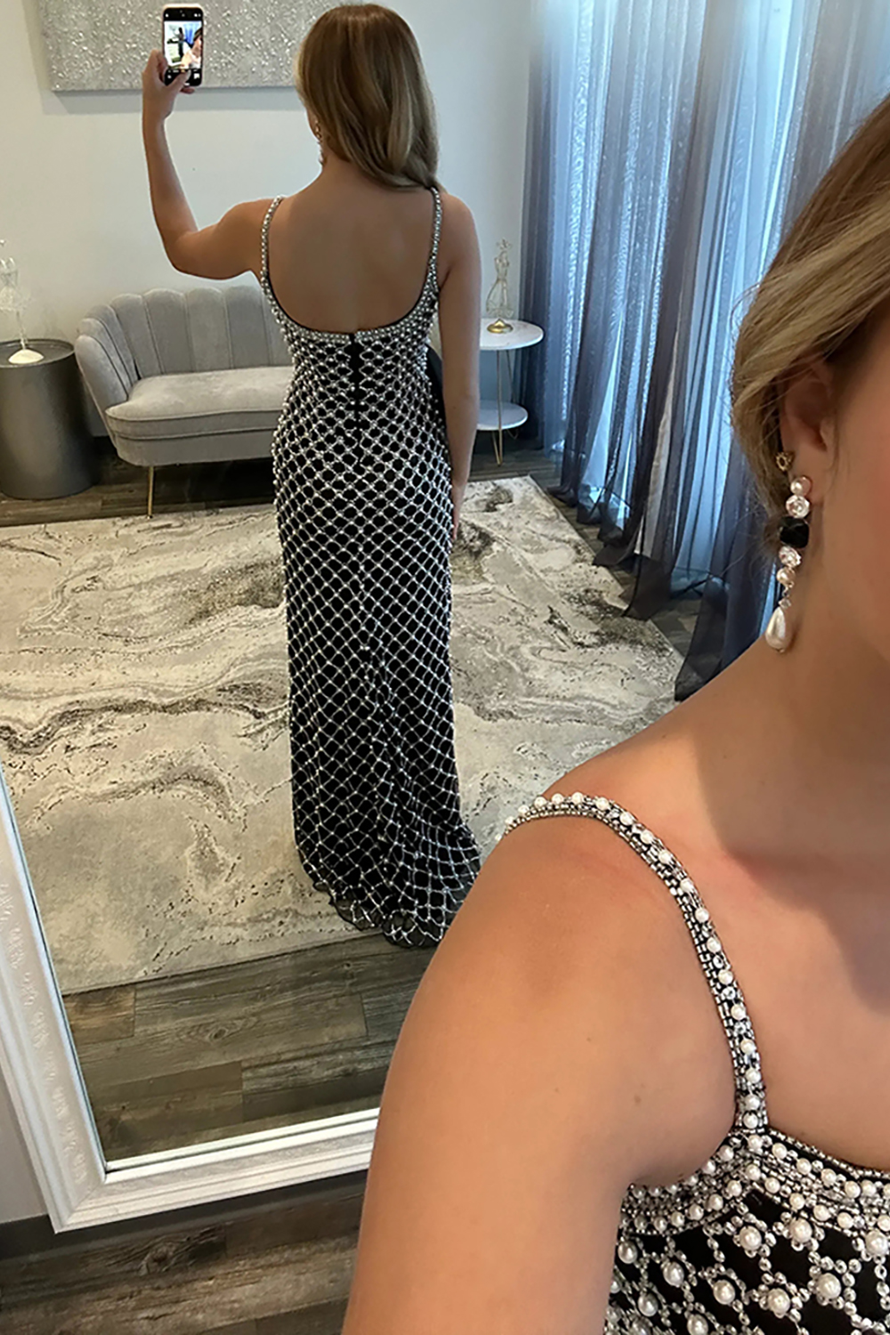 Sparkly White Pearls Mermaid Spaghetti Straps Long Prom Dress with Bow