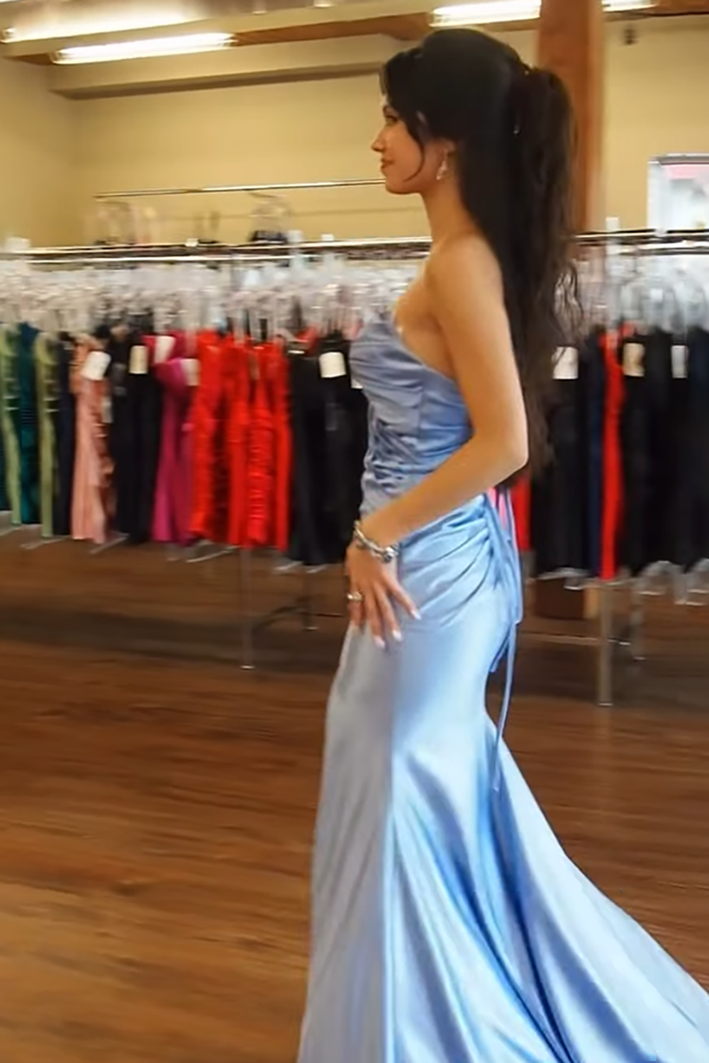 Satin Light Blue Mermaid Sweetheart Keyhole Long Prom Dress with Slit