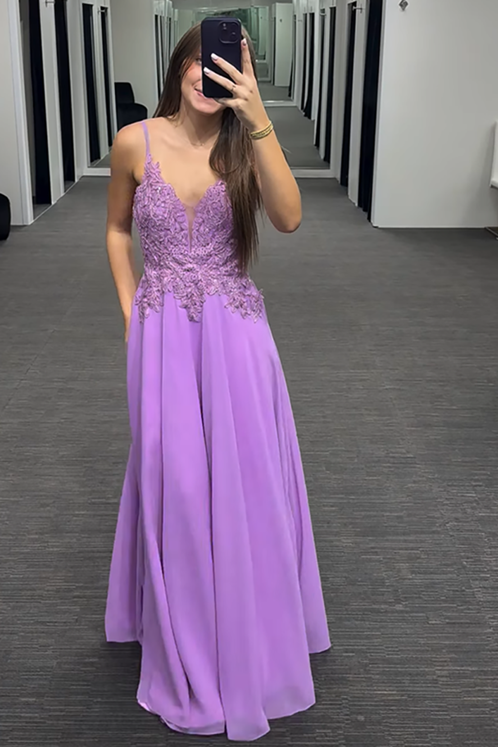 Sparkly Purple V-Neck Beaded Long Prom Dress with Appliques