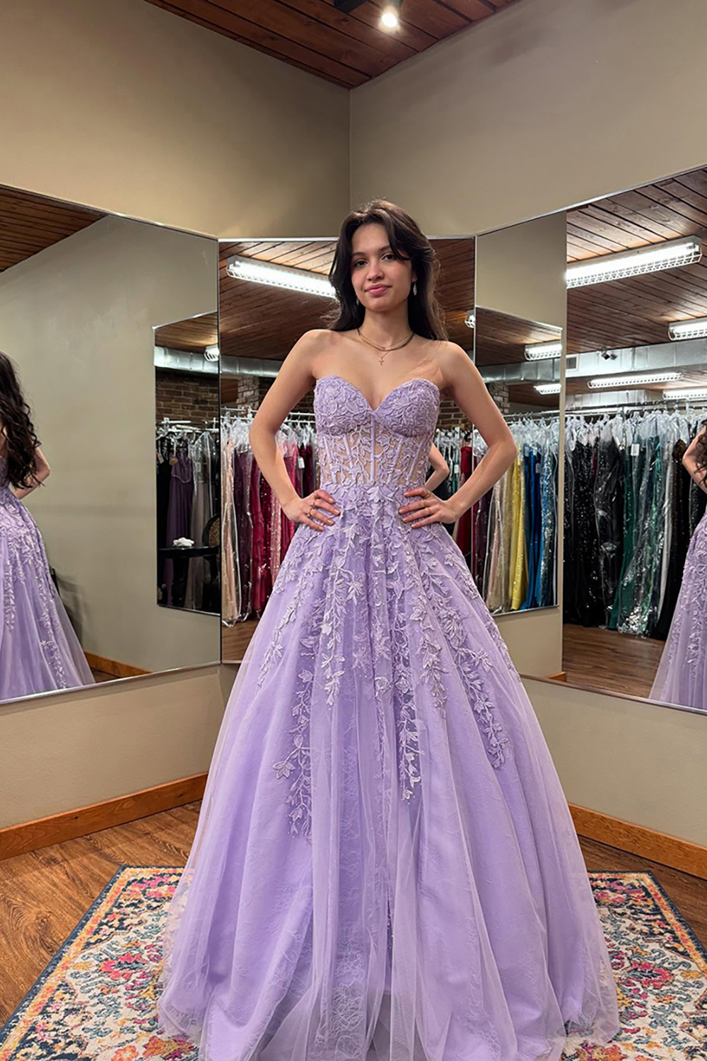 Sparkly Floral Purple Corset Sweetheart Ball Gown Long Prom Dress