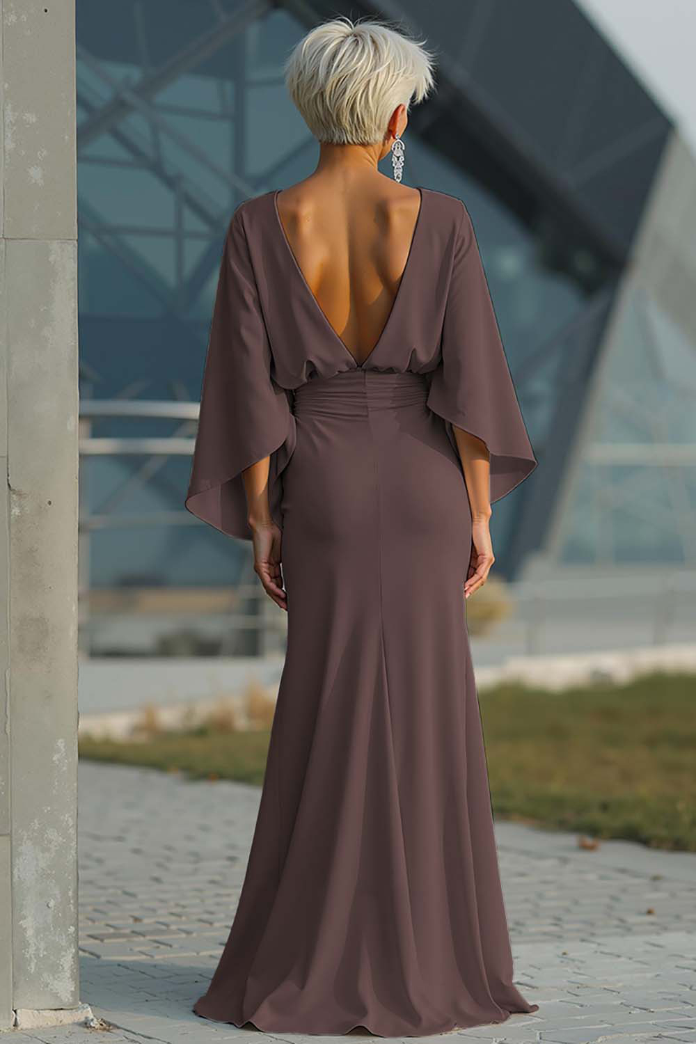 Elegant Dusty Rose Satin Mermaid Backless Long Mother of the Bride Dress with Pockets