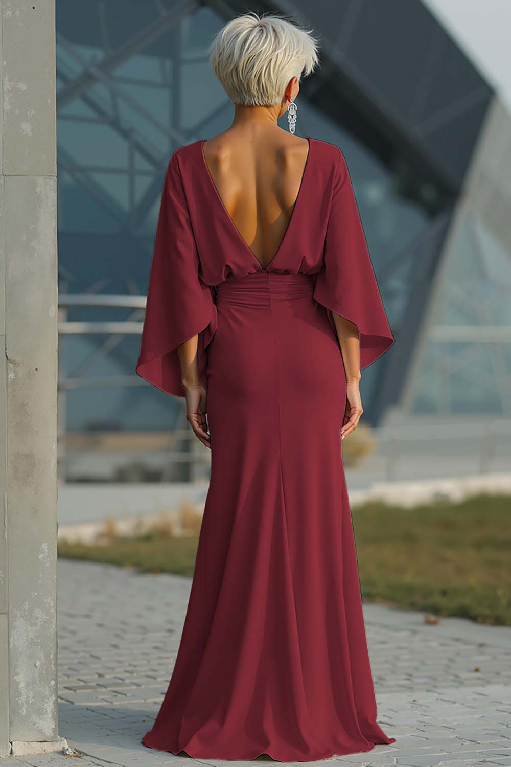 Elegant Dusty Rose Satin Mermaid Backless Long Mother of the Bride Dress with Pockets