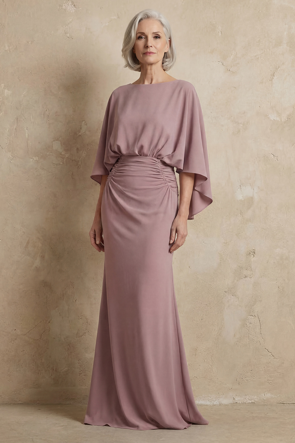 Elegant Dusty Rose Satin Mermaid Backless Long Mother of the Bride Dress with Pockets