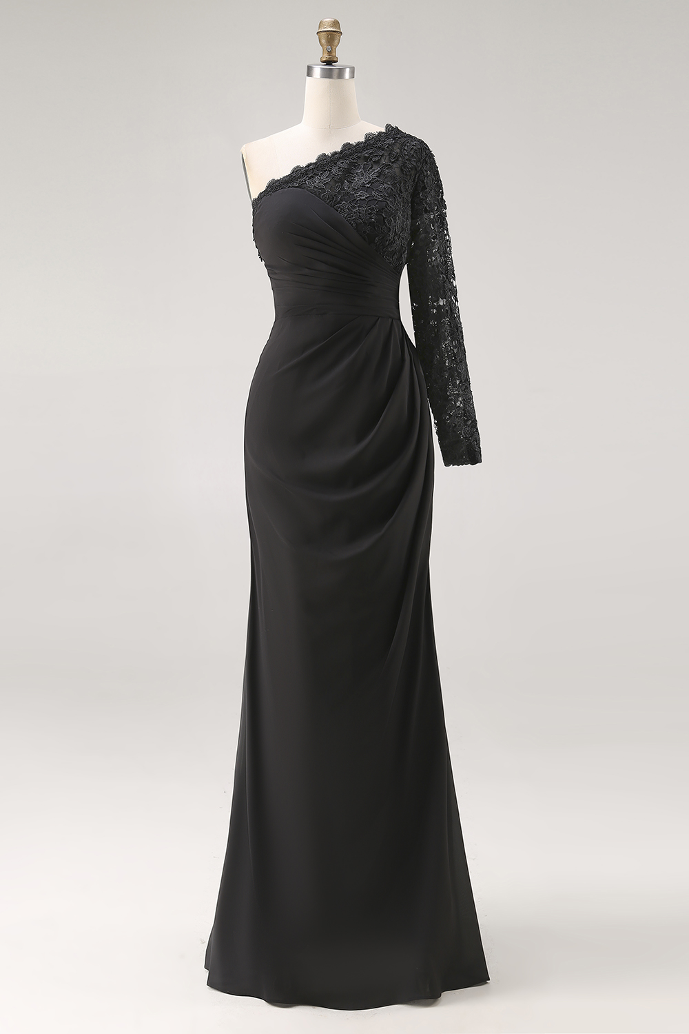 One Shoulder Black Long Mermaid Mother of the Bride Dress with Lace