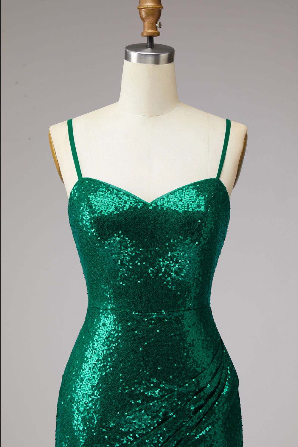 Sparkly Dark Green Sequin Tight Spaghetti Straps Short Cocktail Dress