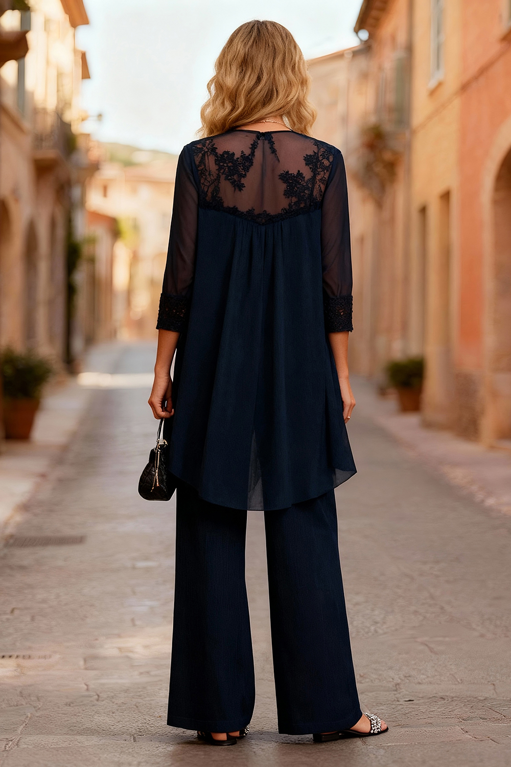 Black Boat Neck 3 Piece Mother of the Bride Pant Suits with Jacket