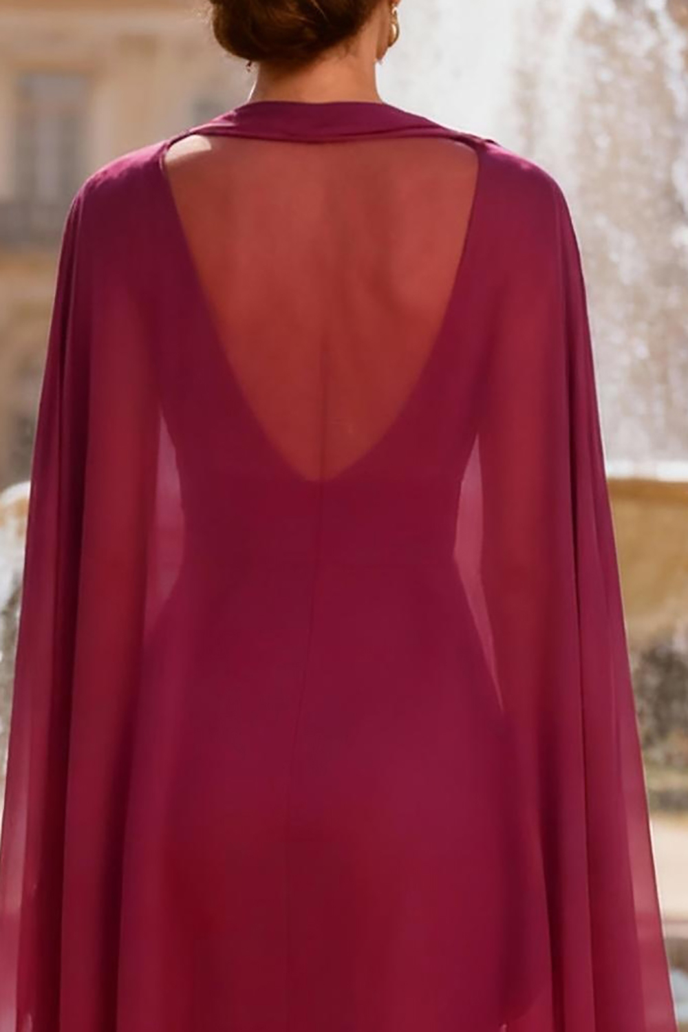 Fuchsia V-Neck Ruched Floor-Length Mother of the Bride Jumpsuits with Cape