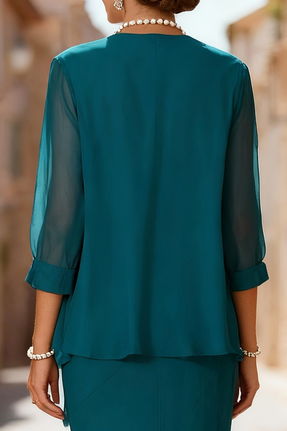 Peacock Blue Boat Neck 3 Piece Mother of the Bride Pant Suits with Jacket