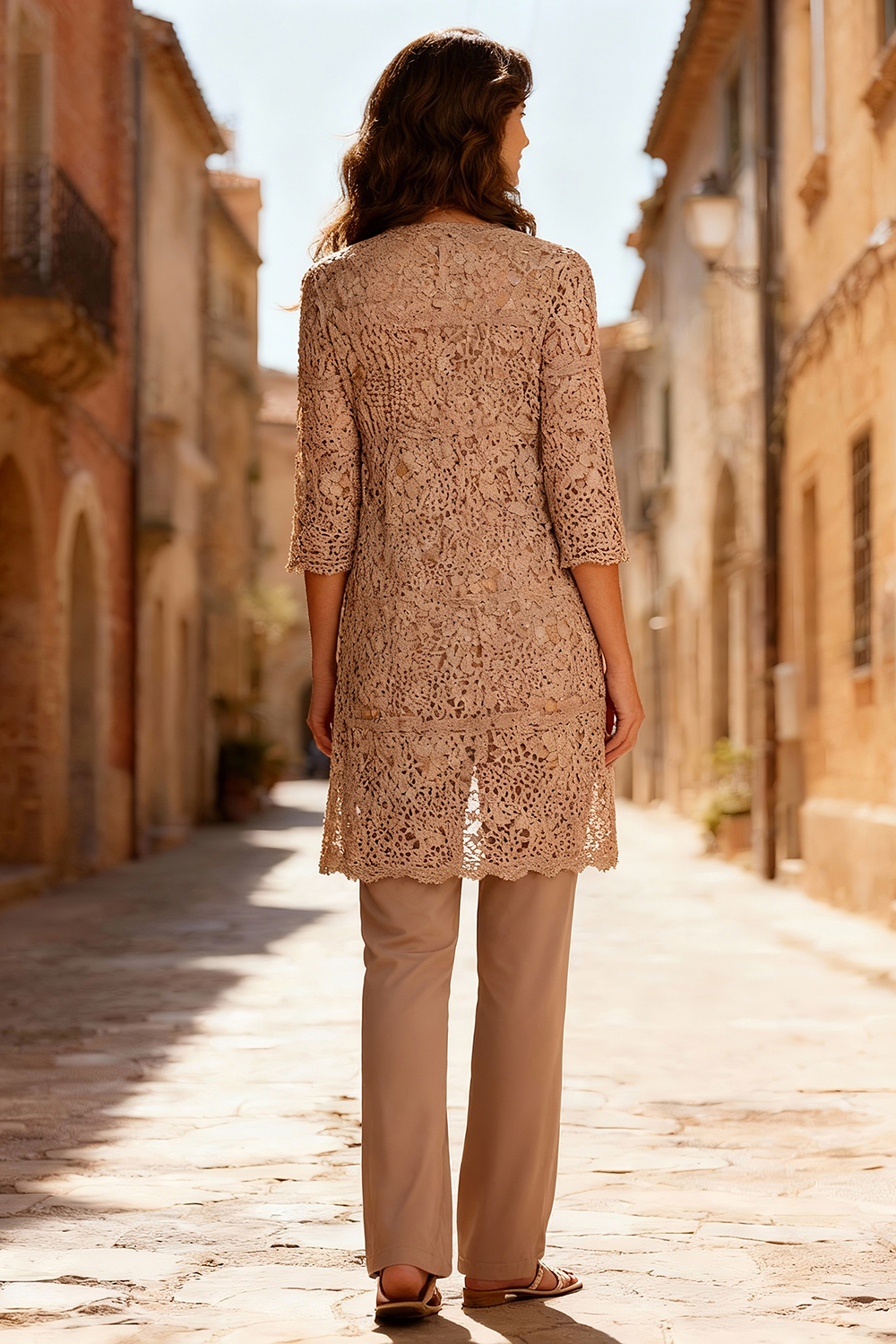 Khaki Lace Boat Neck 3 Piece Mother of the Bride Pant Suits with Jacket