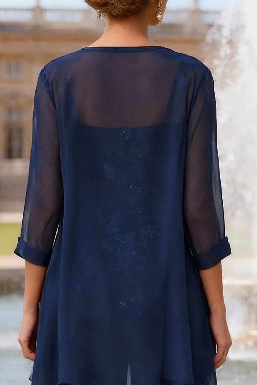 Sparkly Navy Beaded Ruffled 3 Piece Mother of the Bride Pant Suits with Jacket